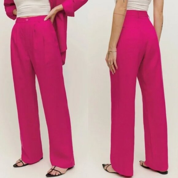REFORMATION Hot Pink Linen High Rise Vesta Pants Size 0 - Picture 2 of 5